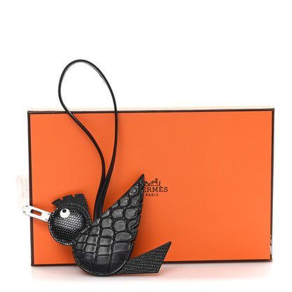 Hermes Epsom Chevre Mysore Swift Alligator Lizard Birdy Bag Charm Black 4 of 4