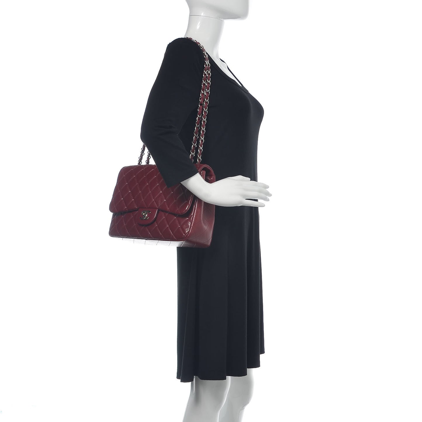 Caviar Quilted Jumbo Single Flap Dark Red