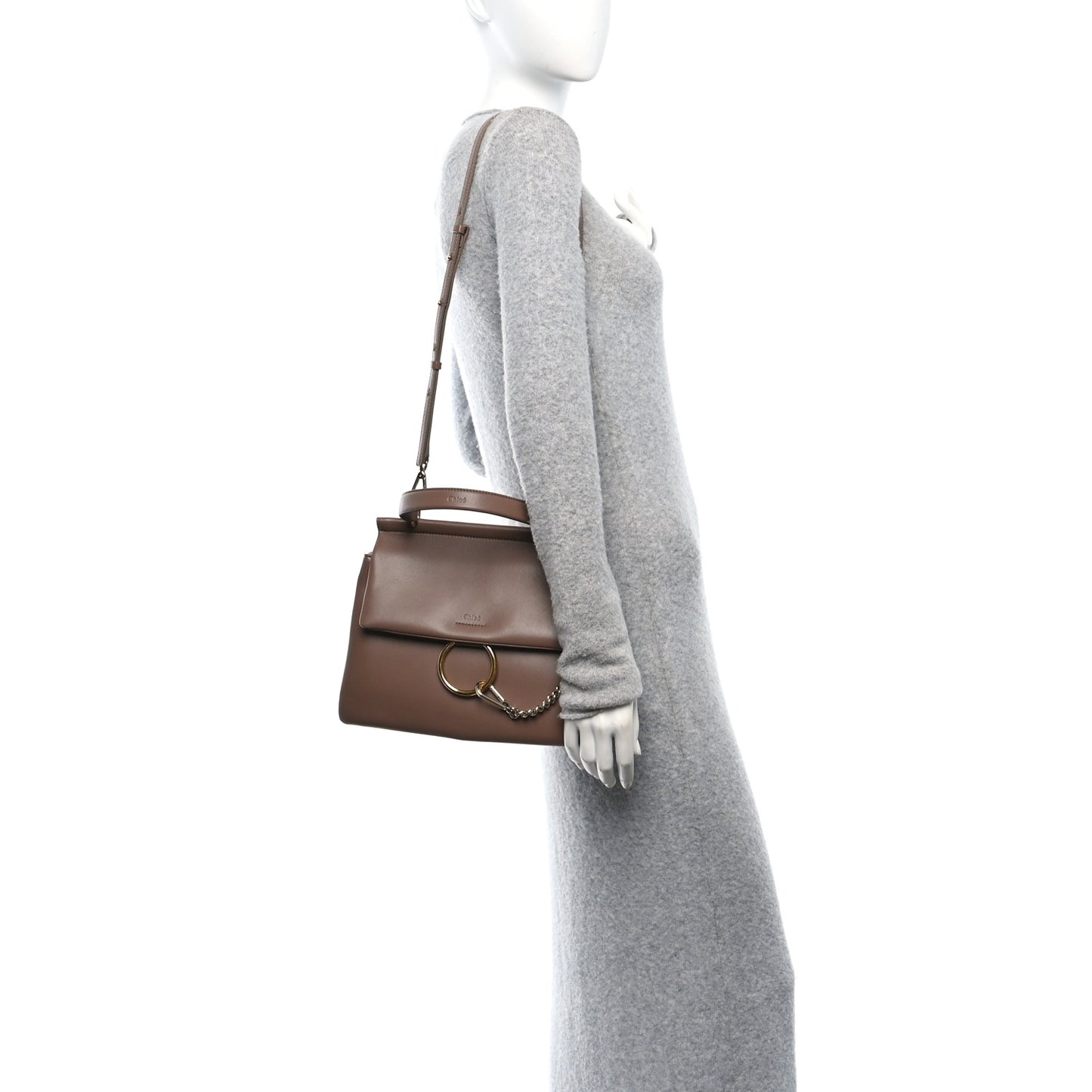 Calfskin Medium Faye Top Handle Bag Desert Taupe