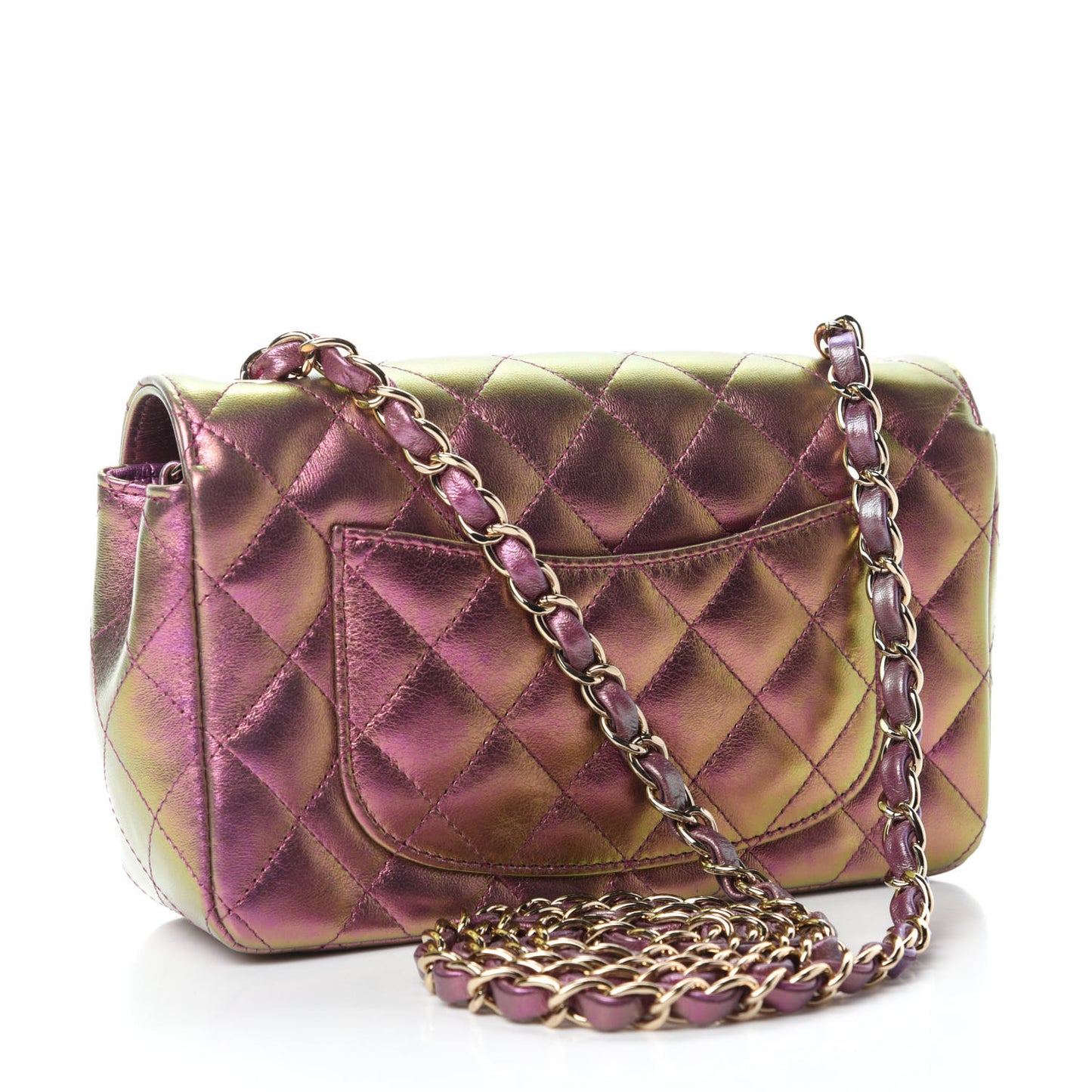 Iridescent Lambskin Quilted Mini Rectangular Flap Purple