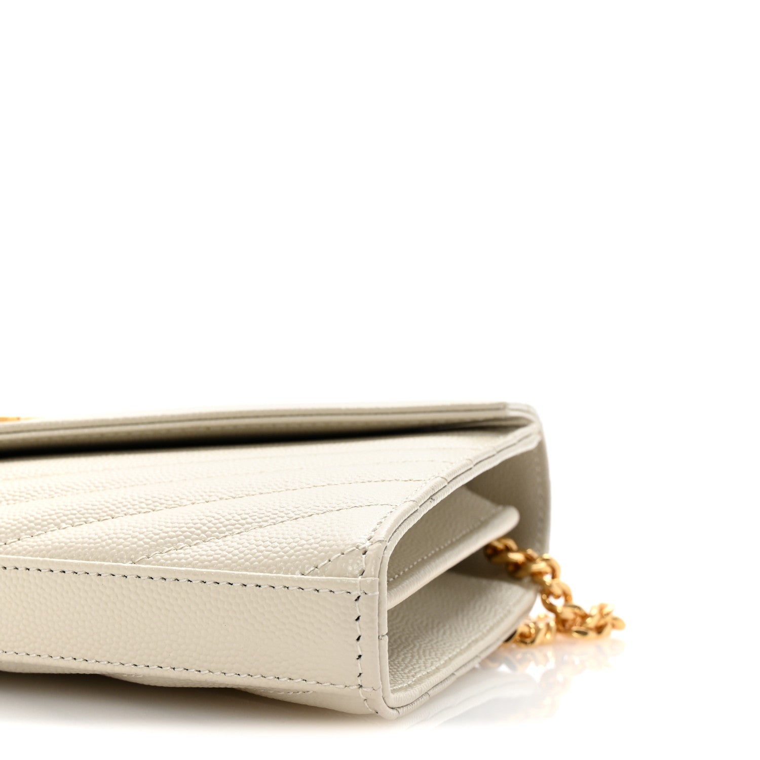 Saint Laurent Grain De Poudre Matelasse Chevron Monogram Chain Wallet Crema Soft 9 of 9