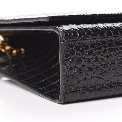 Saint Laurent Calfskin Crocodile Embossed Medium Classic Monogram Kate Tassel Satchel Black 9 of 10