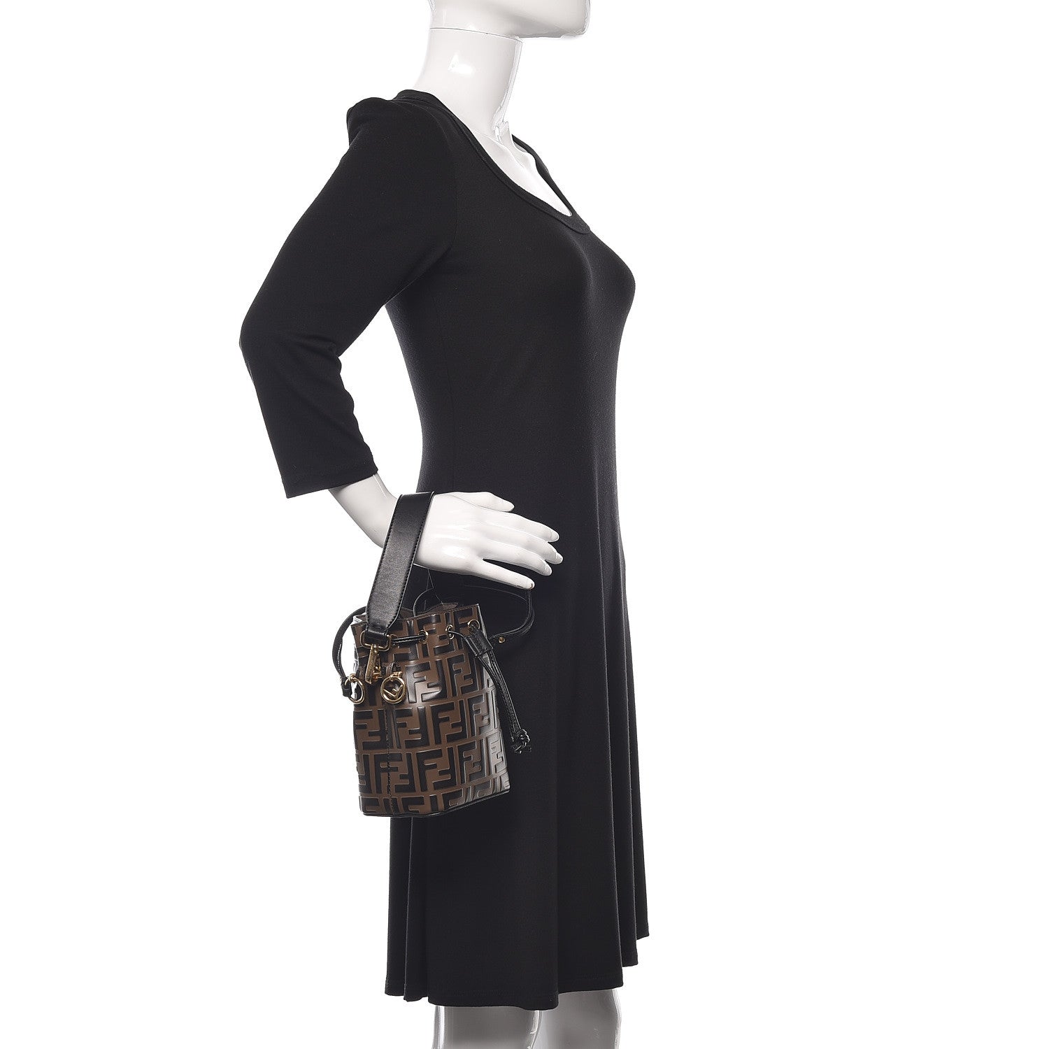 Fendi Vitello Liberty F is Fendi Bi-Color FF 1974 Embossed Mini Mon Tresor Bucket Bag Maya Black 3 of 11