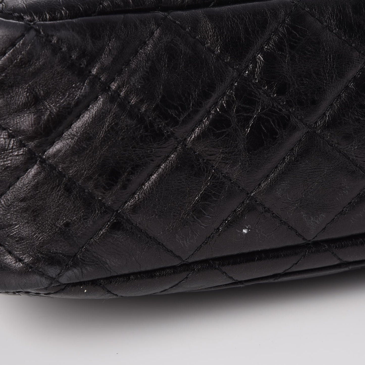 Metallic Aged Calfskin Quilted Large Reissue Camera Case Black
