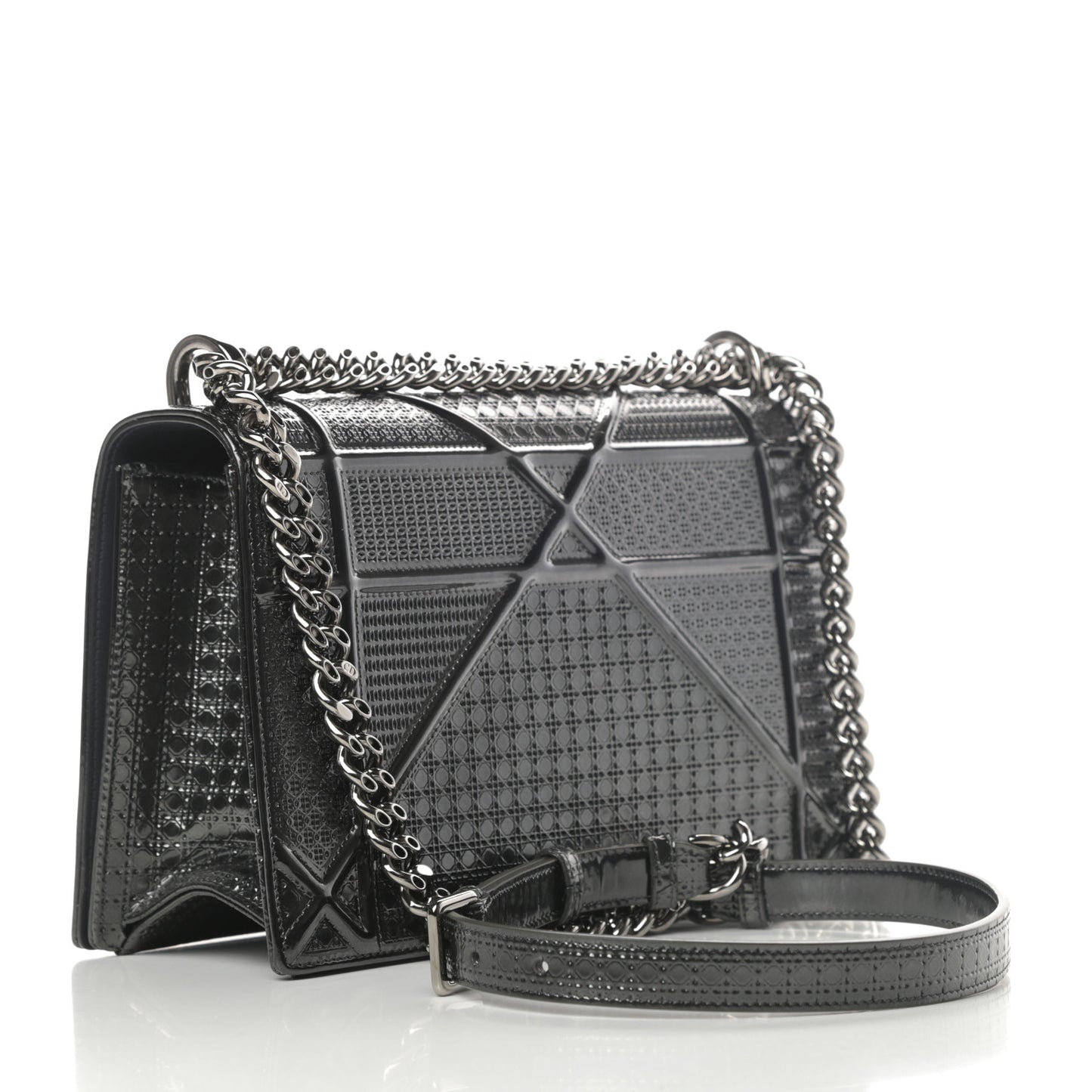 Metallic Patent Micro-Cannage Medium Diorama Flap Bag Onyx Black