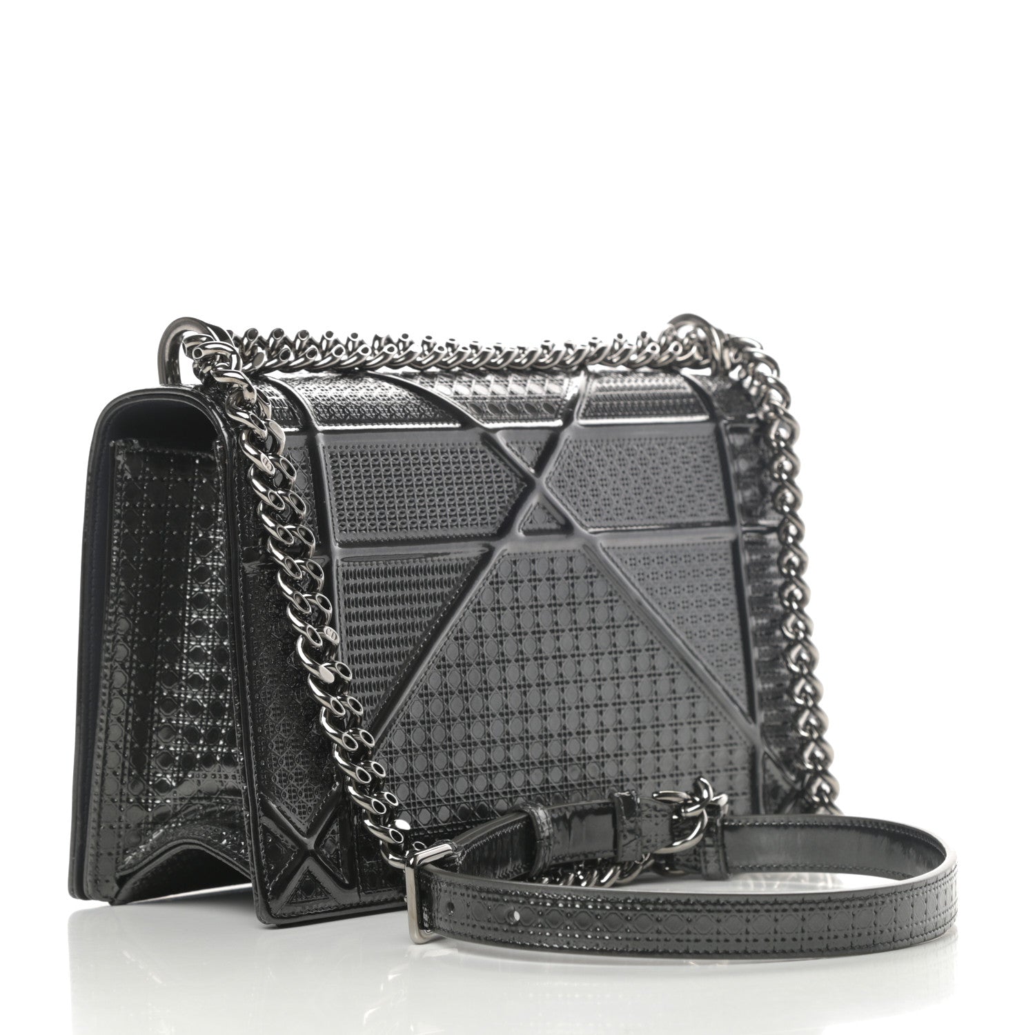 Christian Dior Metallic Patent Micro-Cannage Medium Diorama Flap Bag Onyx Black 3 of 11