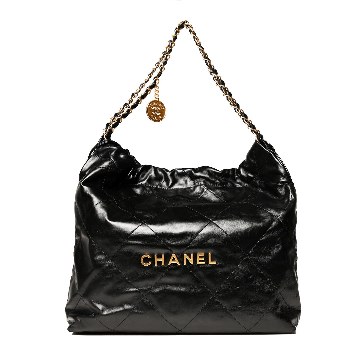 Shiny Calfskin Quilted Chanel 22 Black