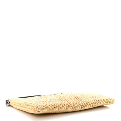 Saint Laurent Raffia Calfskin Rive Gauche Zipped Pouch Naturale Black 4 of 8