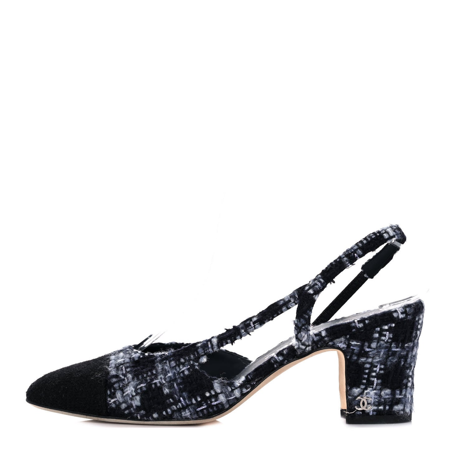 Tweed Cap Toe CC Slingback Pumps 38 Grey Black