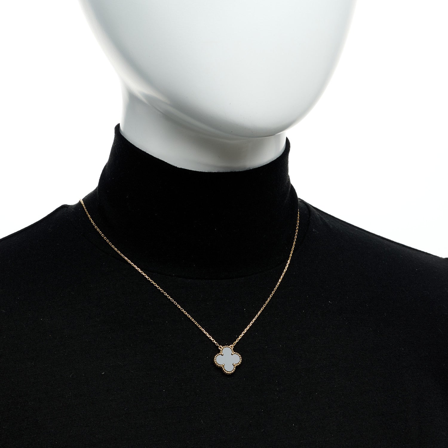 Van Cleef & Arpels 18K Yellow Gold Black Onyx Vintage Alhambra Pendant Necklace 2 of 5