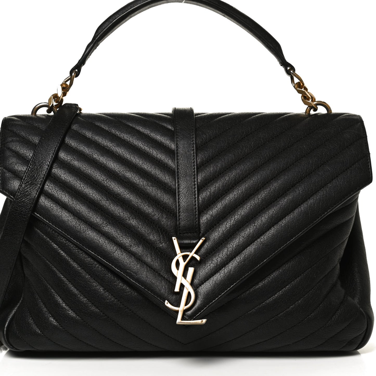 Sheepskin Matelasse Chevron Monogram Large College Satchel Black