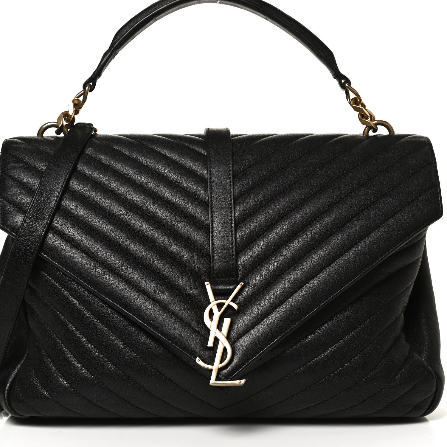 Saint Laurent Sheepskin Matelasse Chevron Monogram Large College Satchel Black 10 of 12
