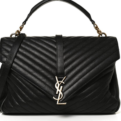 Saint Laurent Sheepskin Matelasse Chevron Monogram Large College Satchel Black 10 of 12