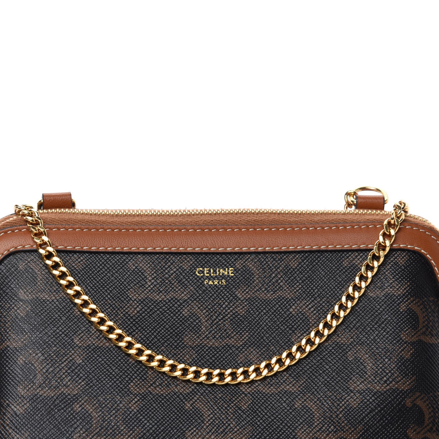 Triomphe Canvas Calfskin Mini Clutch on Chain Tan