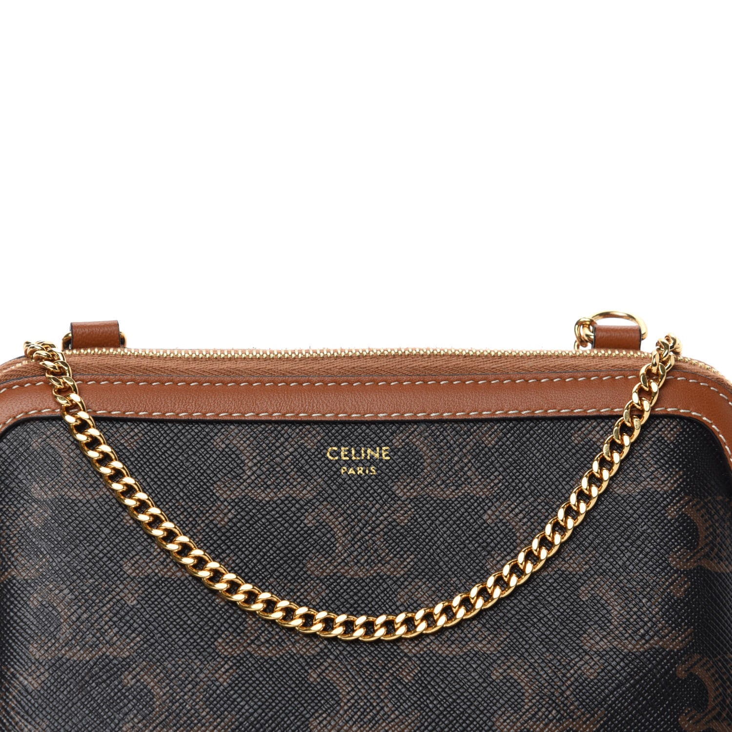 Celine Triomphe Canvas Calfskin Mini Clutch on Chain Tan 9 of 10