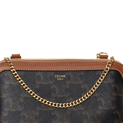 Celine Triomphe Canvas Calfskin Mini Clutch on Chain Tan 9 of 10