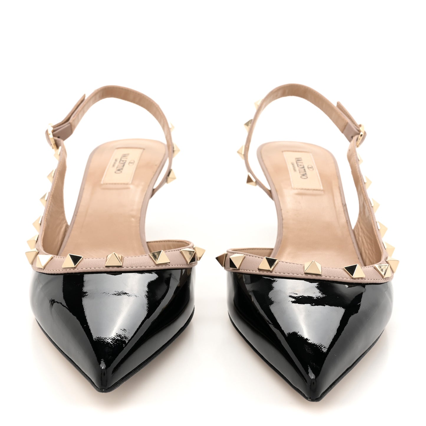 Patent Nappa Rockstud Half D'Orsay Slingback 50mm Pumps 38.5 Black Poudre