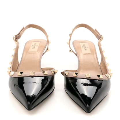 Valentino Garavani Patent Nappa Rockstud Half D'Orsay Slingback 50mm Pumps 38.5 Black Poudre 3 of 12