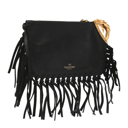 Valentino Garavani Calfskin C-Rockee Sagittarius Fringe Clutch Black 3 of 8