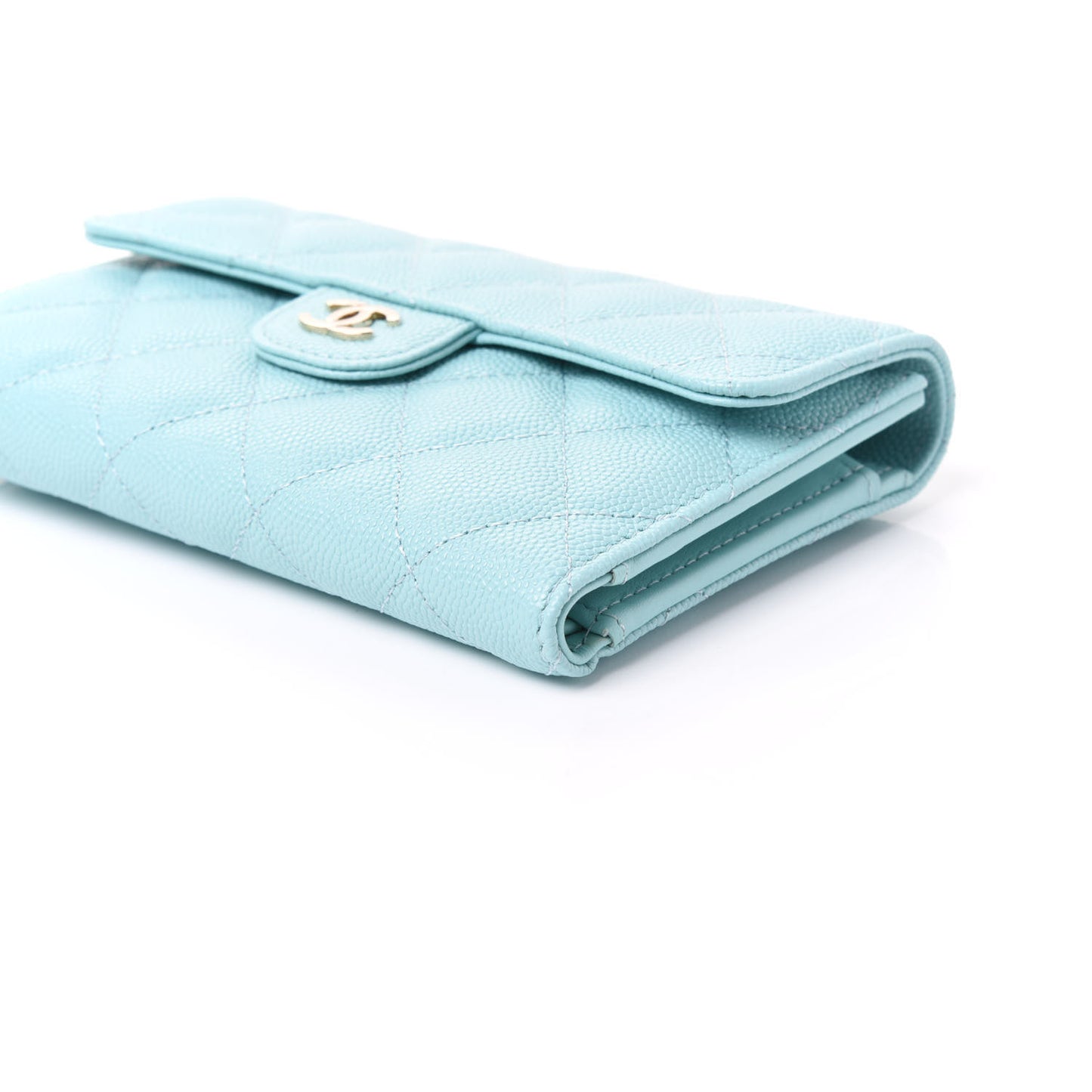 Caviar Quilted Medium Flap Wallet Light Blue