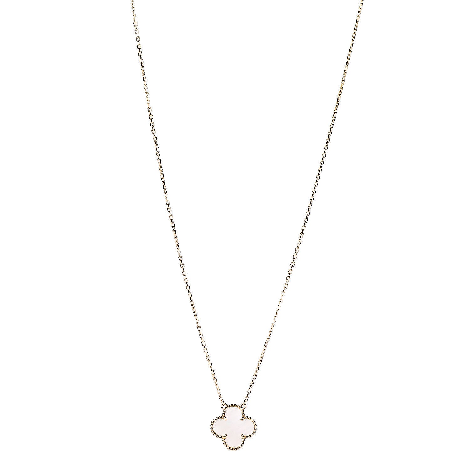 Van Cleef & Arpels 18K Yellow Gold Mother of Pearl Vintage Alhambra Pendant Necklace 1 of 6