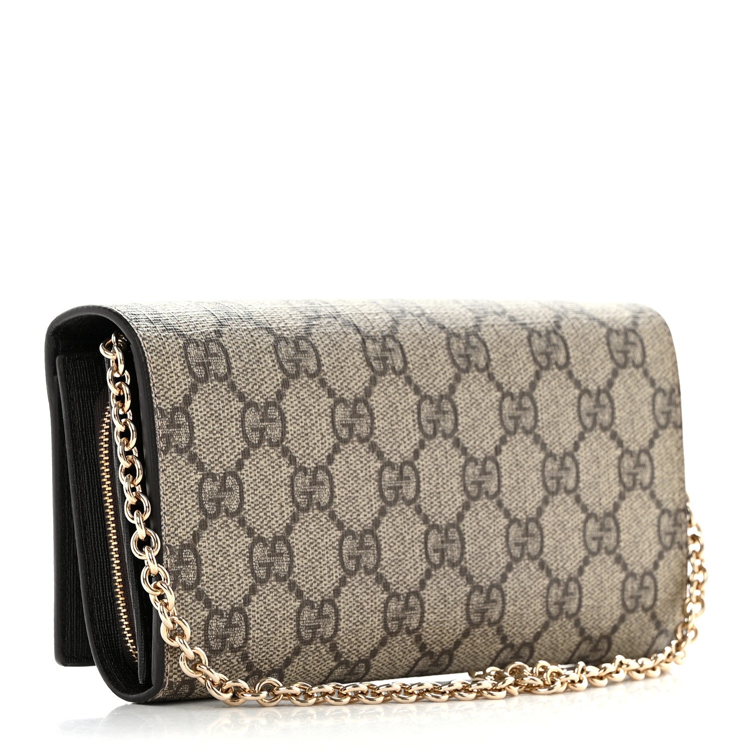 Gucci GG Supreme Monogram GG Pierce Chain Clutch Wallet Beige Ebony Black 2 of 10