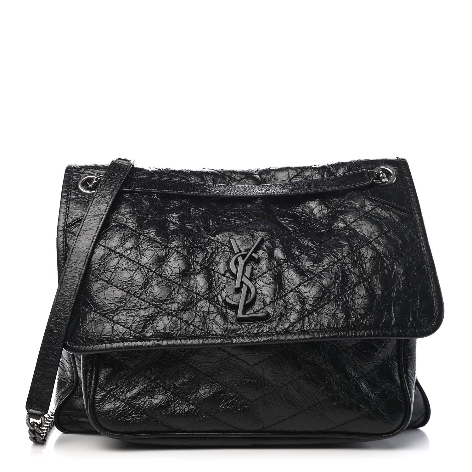 Saint Laurent Crinkled Calfskin Matelasse Monogram Large Niki Chain Satchel Black 4 of 24