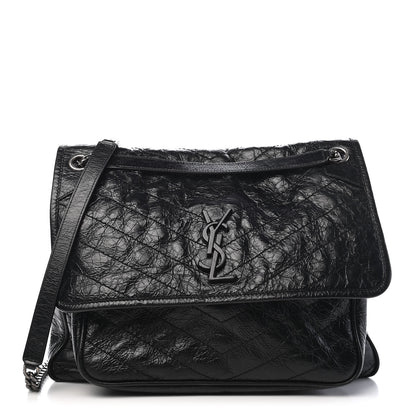 Saint Laurent Crinkled Calfskin Matelasse Monogram Large Niki Chain Satchel Black 4 of 24