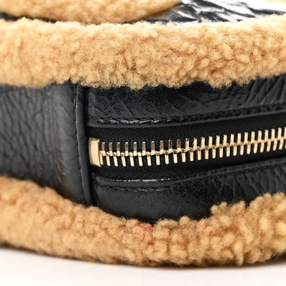 Chanel Shiny Crumpled Sheepskin Shearling Waist Bag Black Beige 10 of 10