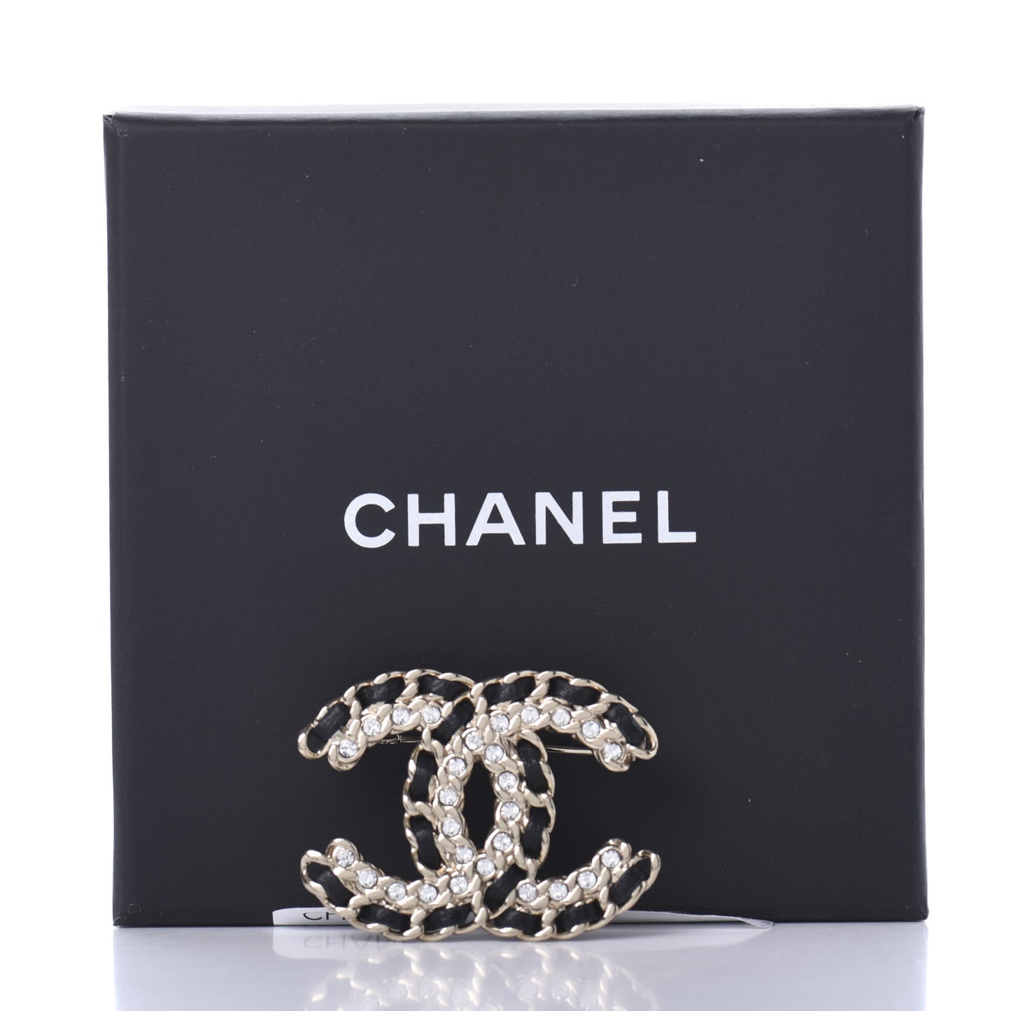 Lambskin Crystal Vintage Allure CC Chain Brooch Black Gold