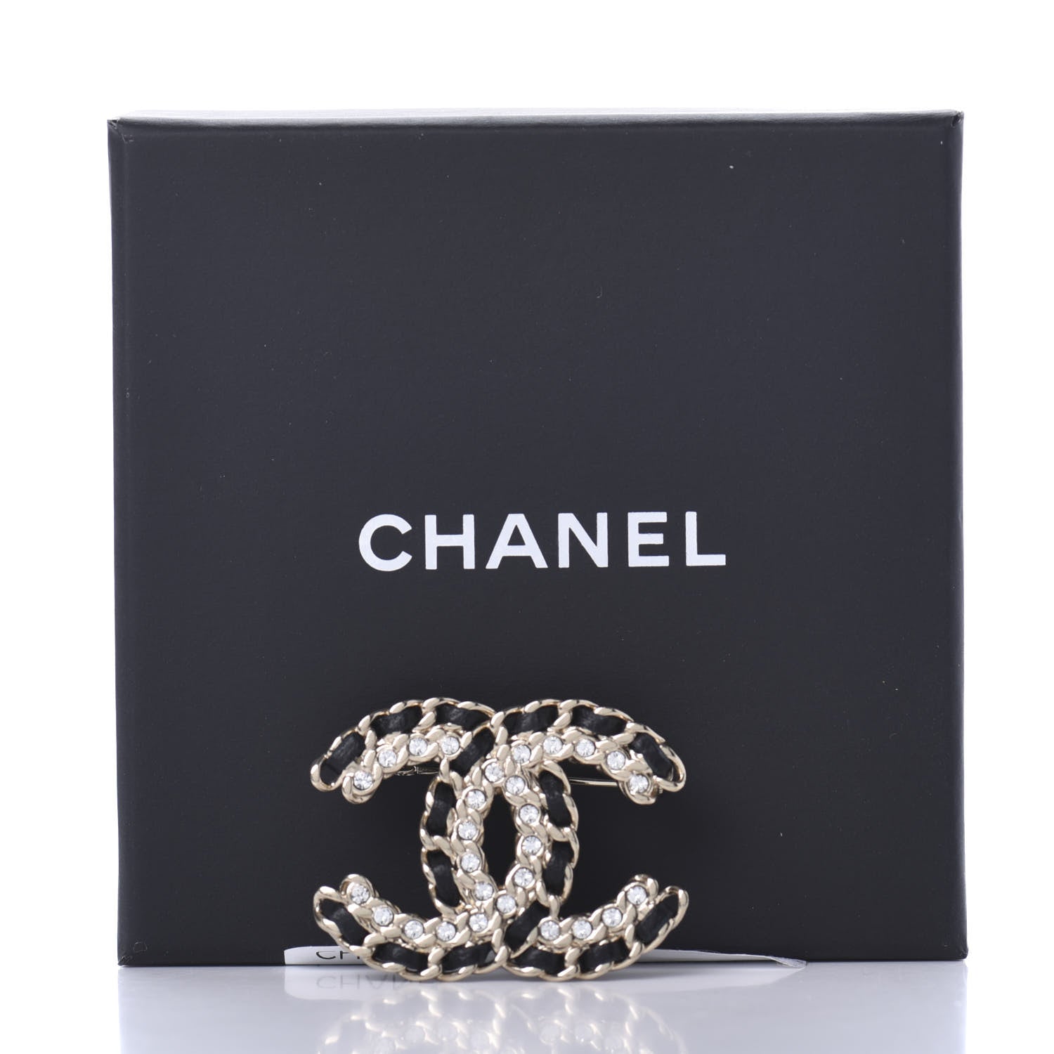 Chanel Lambskin Crystal Vintage Allure CC Chain Brooch Black Gold 5 of 5