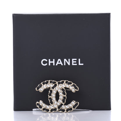 Chanel Lambskin Crystal Vintage Allure CC Chain Brooch Black Gold 5 of 5