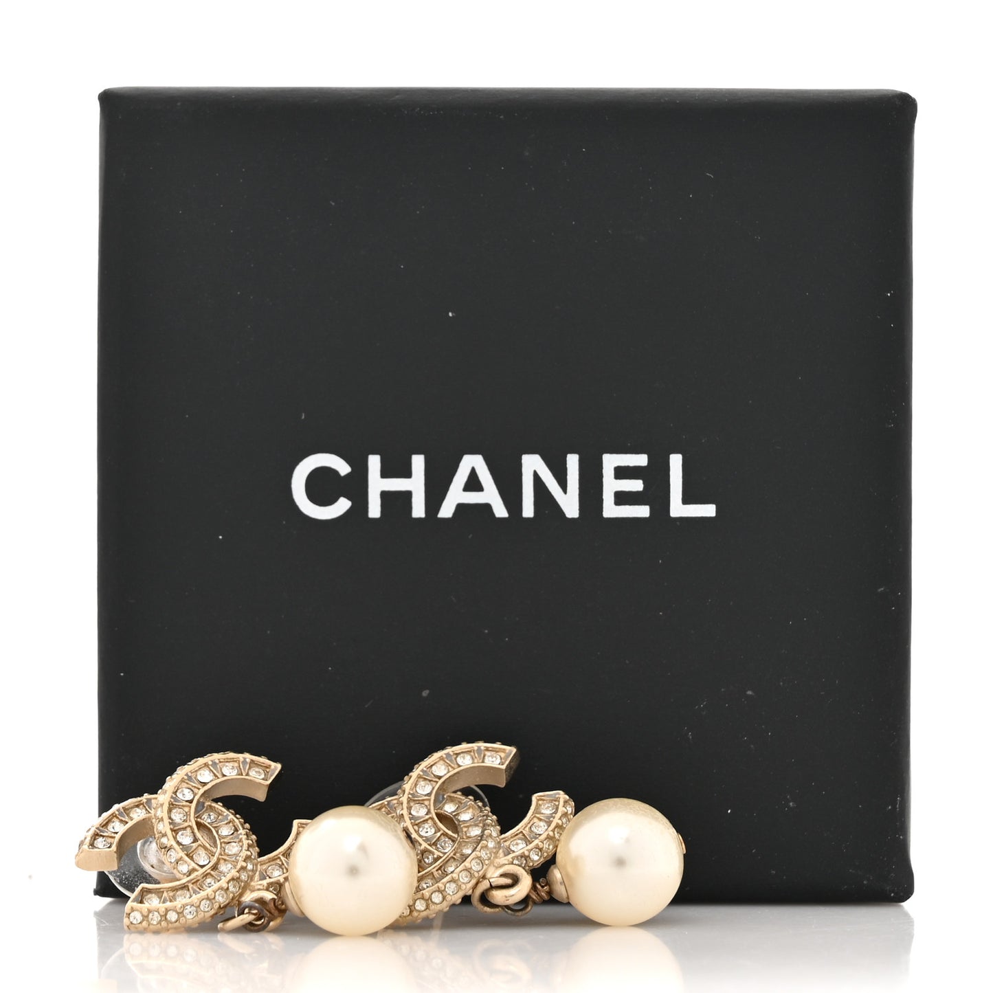 Crystal Pearl CC Drop Earrings Gold