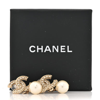 Chanel Crystal Pearl CC Drop Earrings Gold 5 of 5