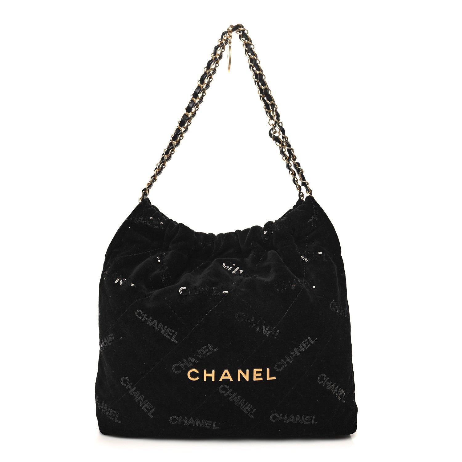 Chanel Velvet Sequin Quilted Chanel 22 Black 1 of 10
