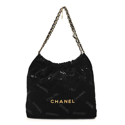 Chanel Velvet Sequin Quilted Chanel 22 Black 1 of 10
