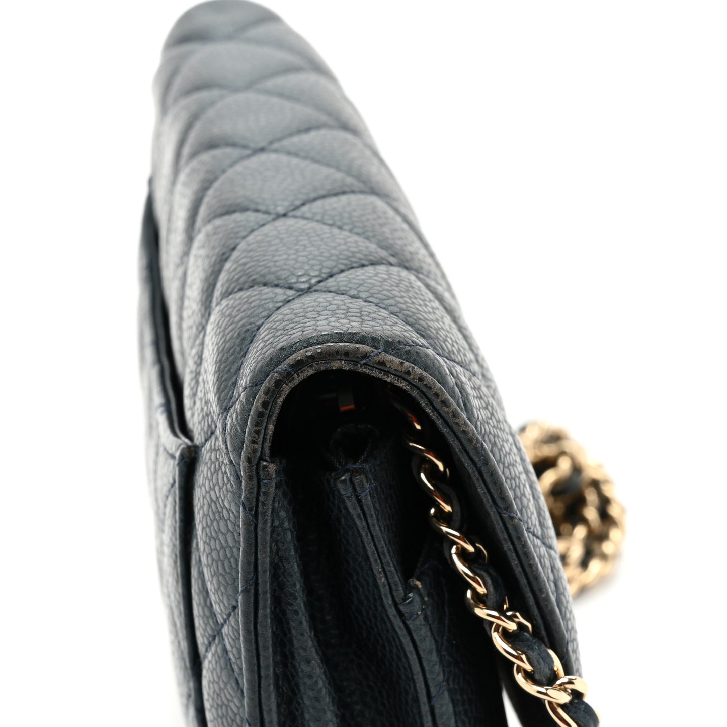Caviar Quilted Wallet on Chain WOC Navy Blue