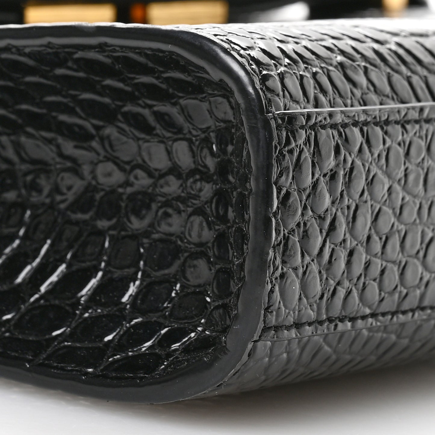 Shiny Calfskin Crocodile Embossed Small Manhattan Baguette Black