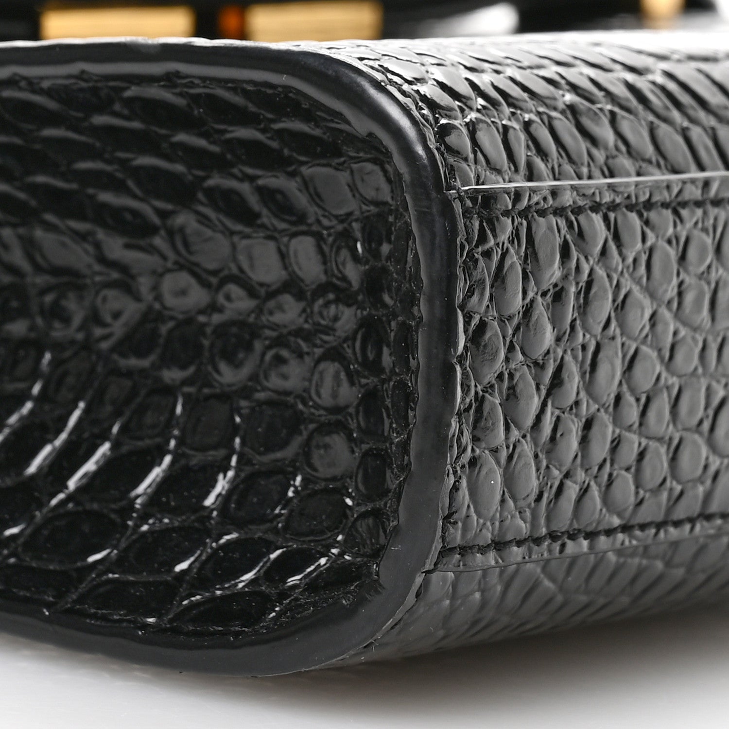 Saint Laurent Shiny Calfskin Crocodile Embossed Small Manhattan Baguette Black 9 of 10