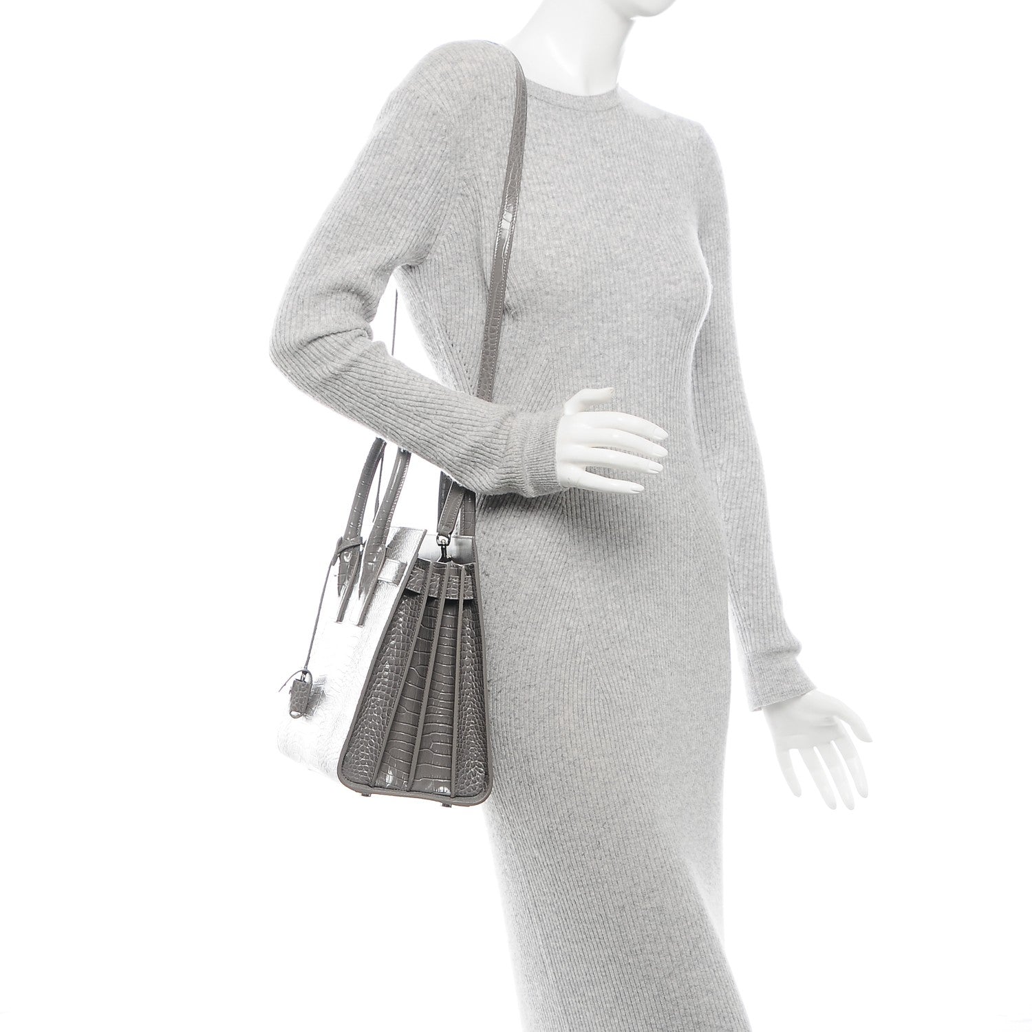 Saint Laurent Calfskin Crocodile Embossed Small Sac De Jour Fog 2 of 7