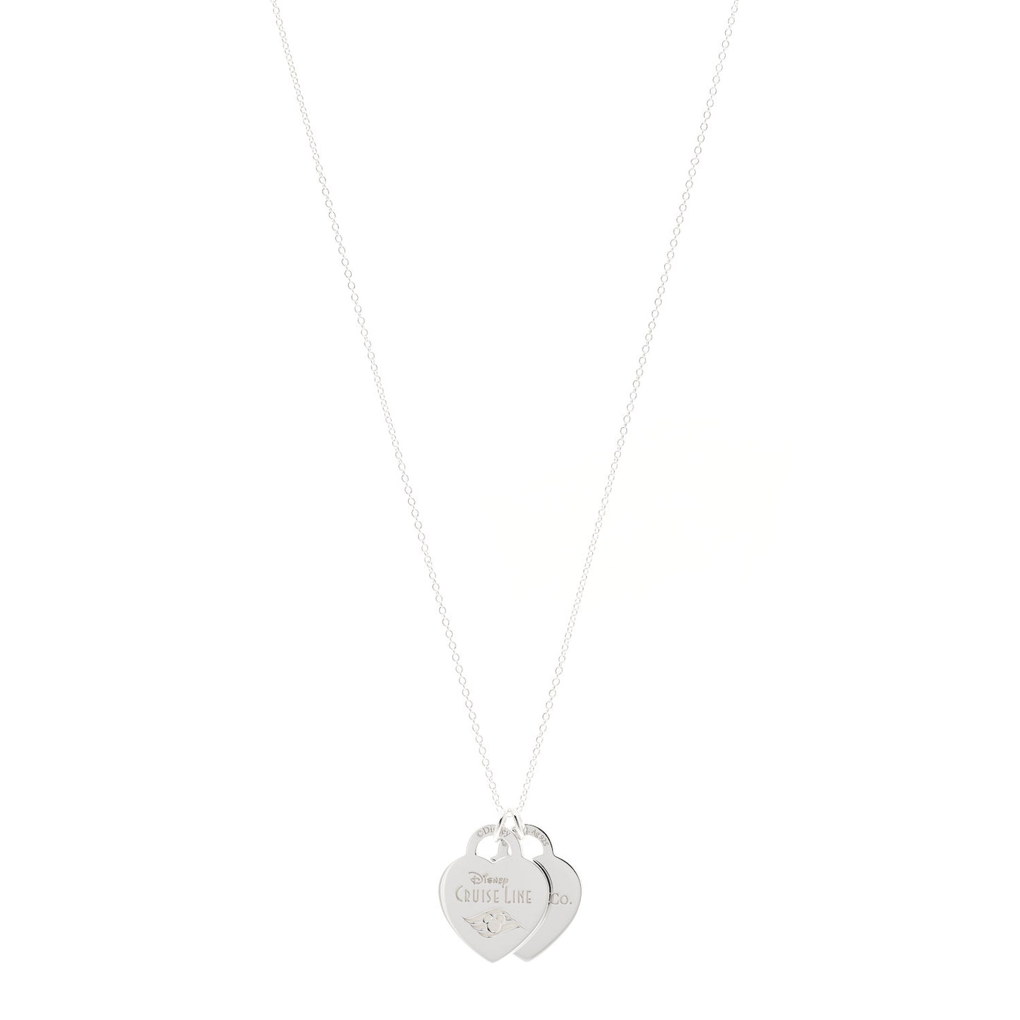 Sterling Silver Disney Cruise Line Double Heart Tag Pendant Necklace