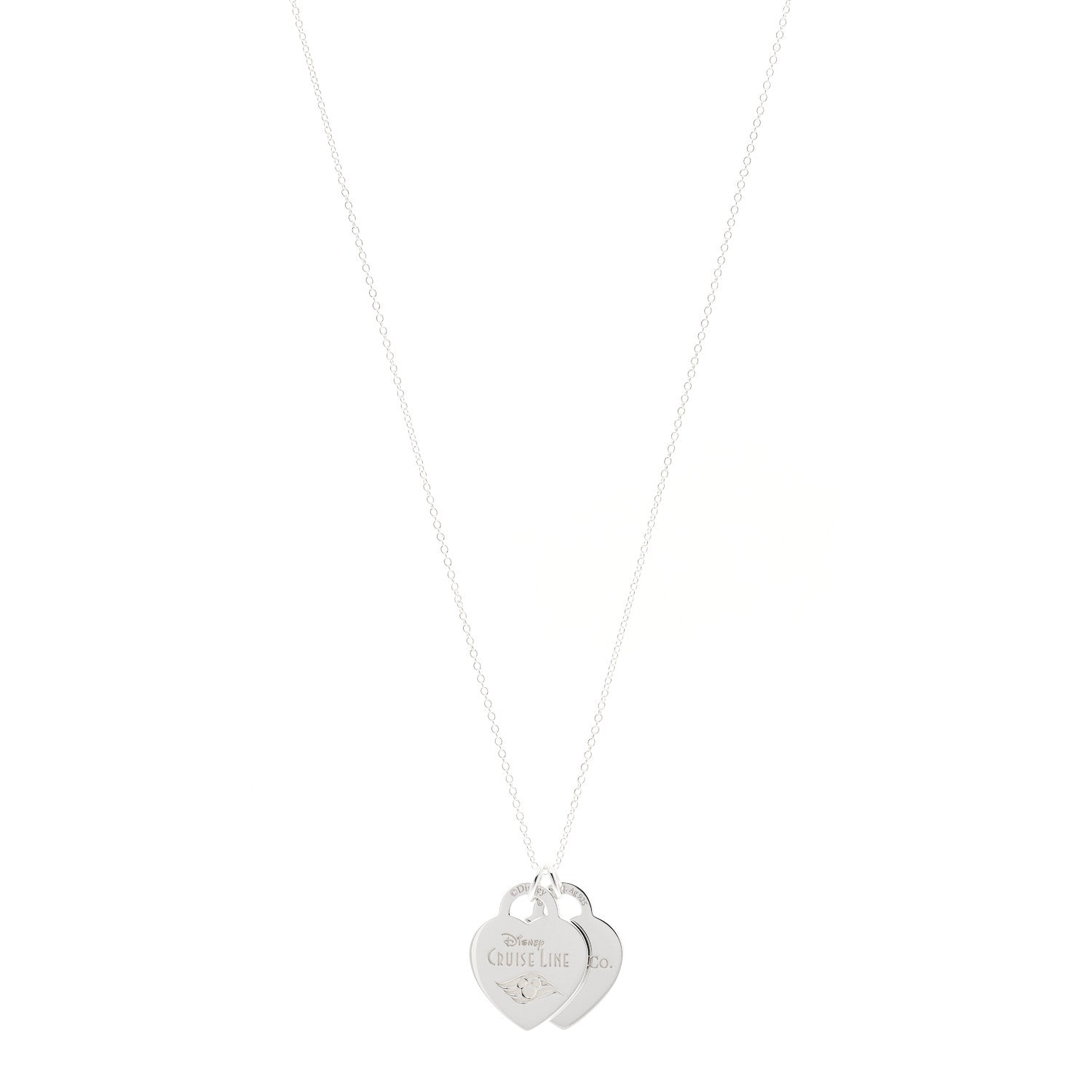Tiffany Sterling Silver Disney Cruise Line Double Heart Tag Pendant Necklace 1 of 5