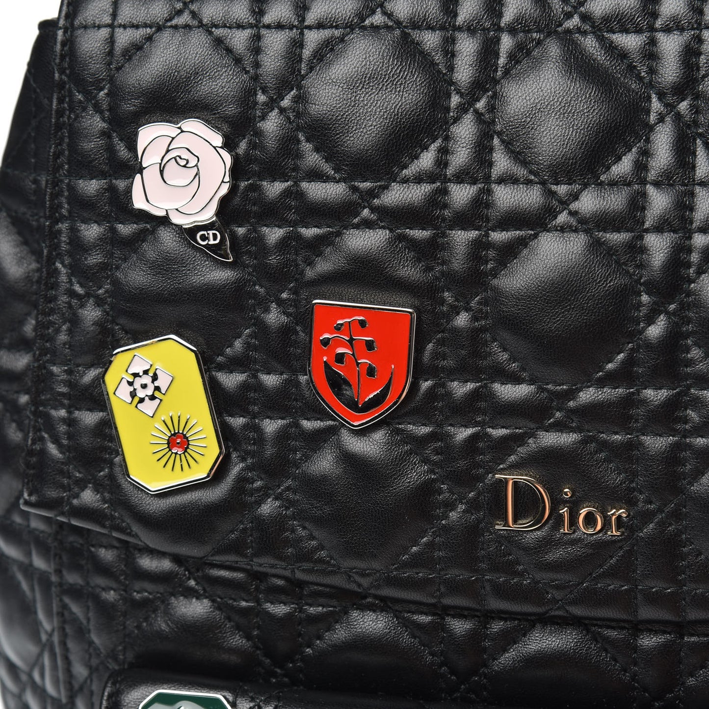 Lambskin Cannage Small Lucky Badge Stardust Backpack Black