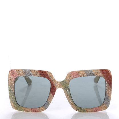 Gucci Square Frame Stripe Glitter GG0328S Sunglasses Ivory Multicolor 2 of 8