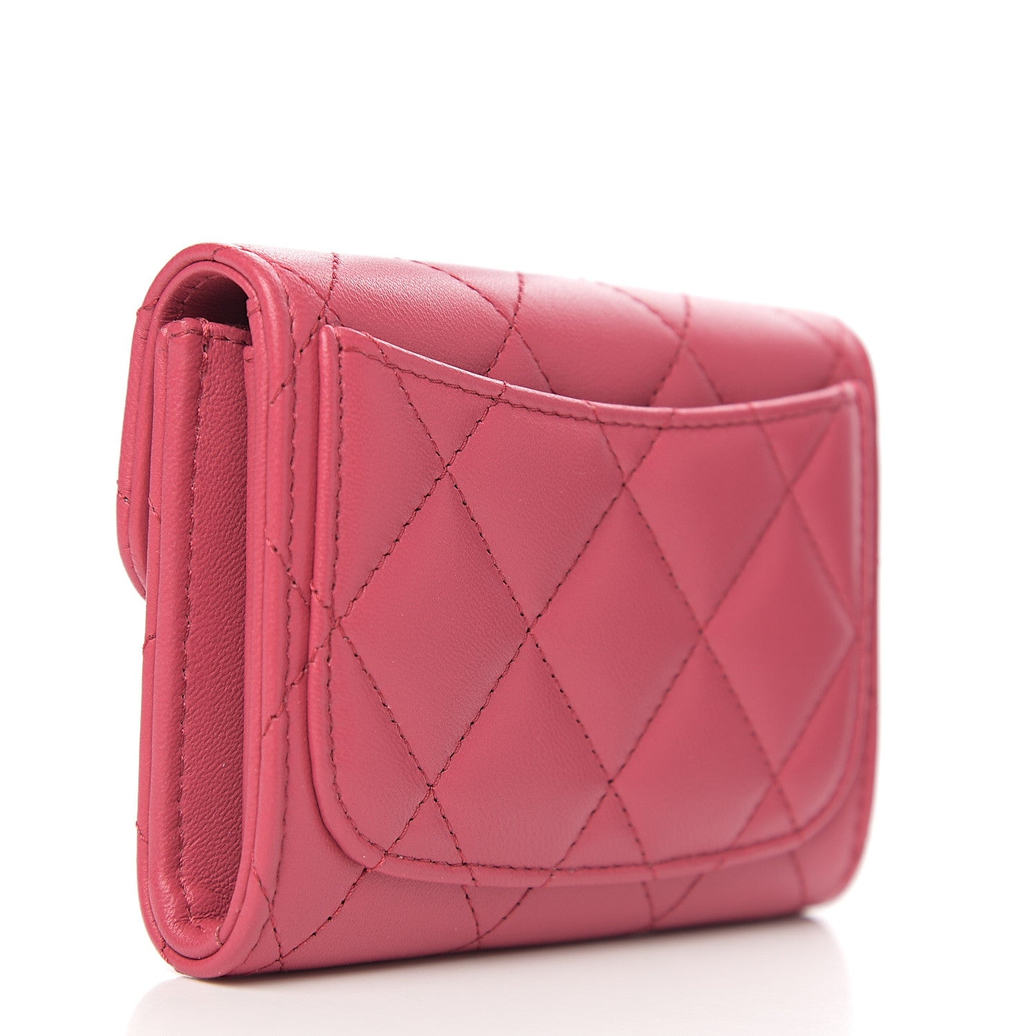 Chanel Lambskin Quilted Flap Card Holder Wallet Dark Pink 2 of 7