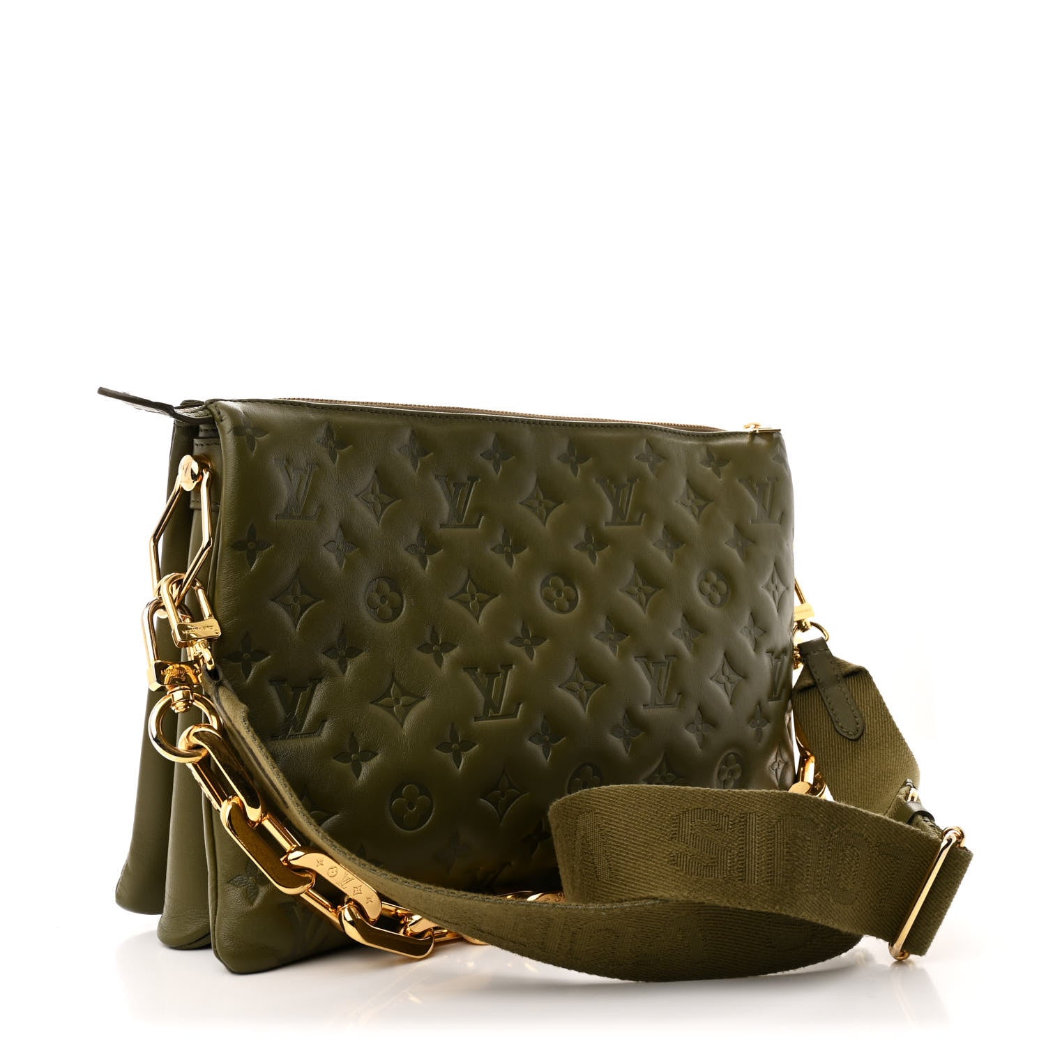 Louis Vuitton Lambskin Embossed Monogram Coussin MM Khaki 3 of 11