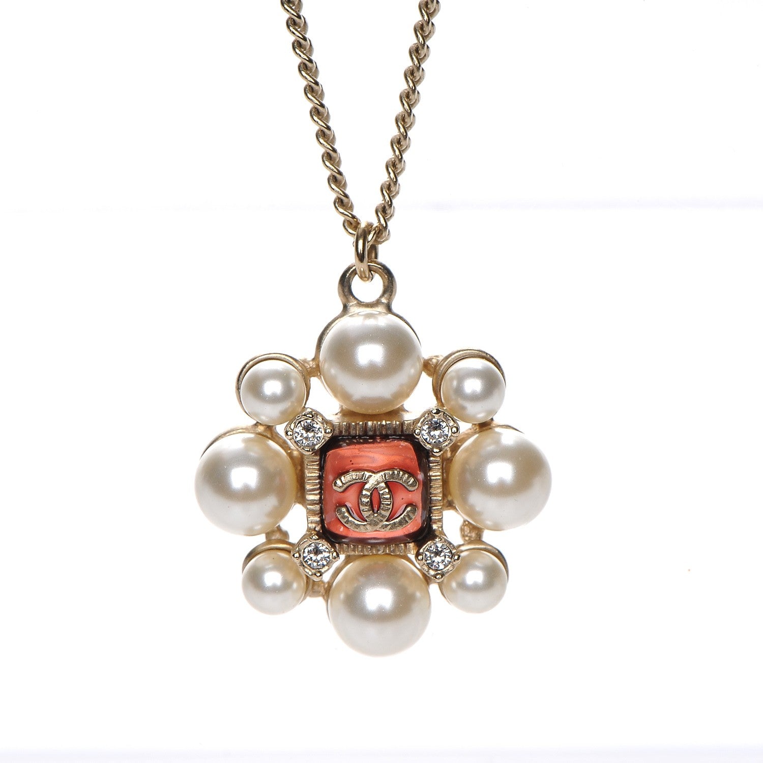 Chanel Gripoix Pearl Crystal CC Pendant Necklace Gold 4 of 6