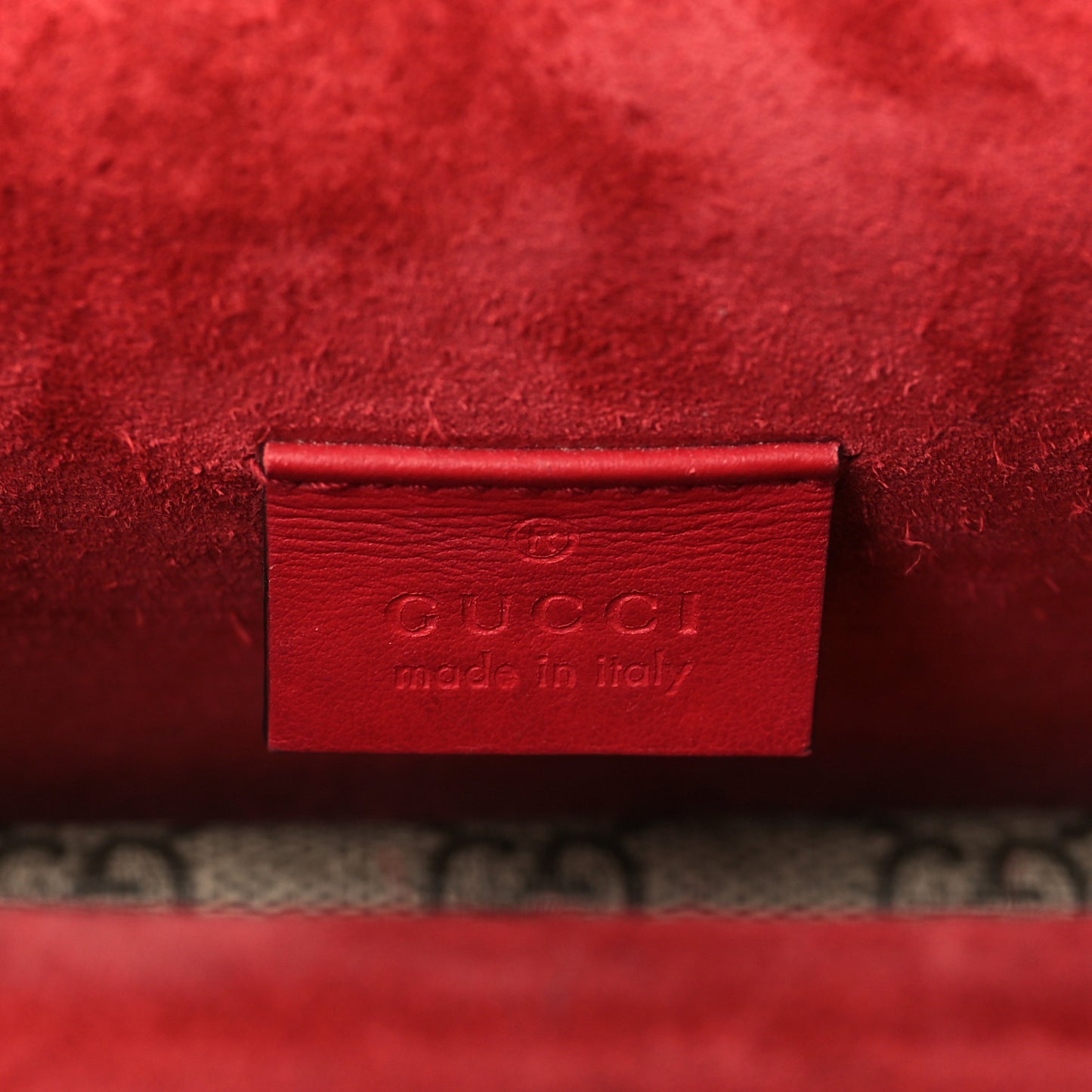 GG Supreme Monogram Suede Crystal Small Dionysus Shoulder Bag Beige Ebony Vulcanic Red