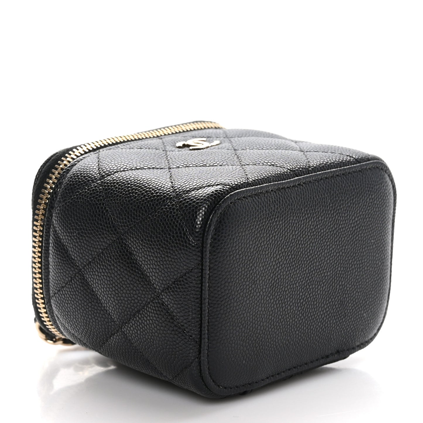 Caviar Quilted Mini Vanity Case With Chain Black