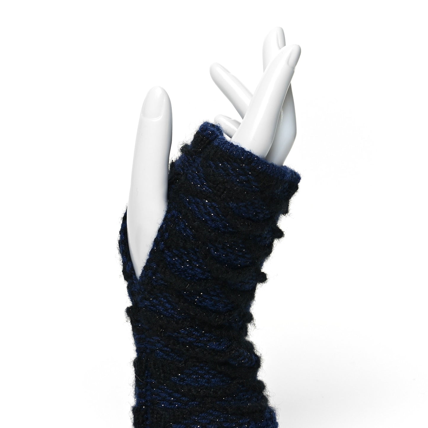 Cashmere Viscose CC Fingerless Gloves Black Navy